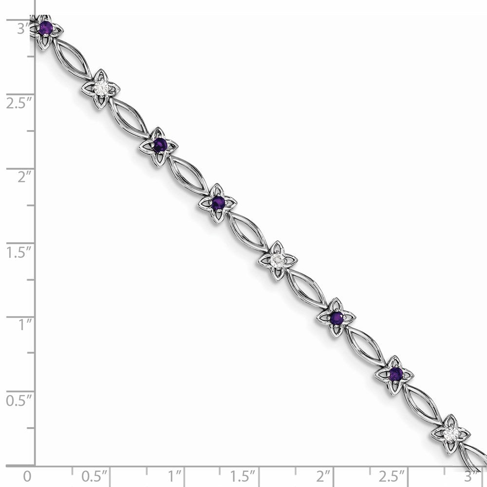 Sterling Silver Rhodium-plated Amethyst & Diamond Bracelet