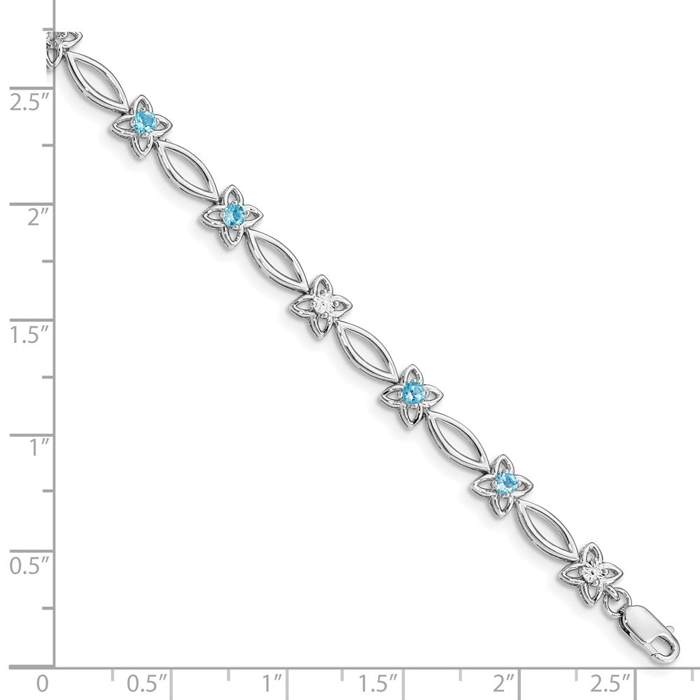 Sterling Silver Rhodium-plated Blue Topaz & Diamond Bracelet