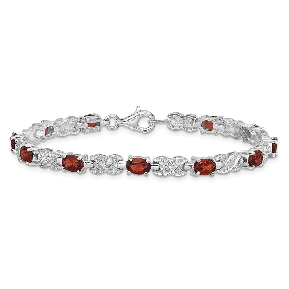 Sterling Silver Rhodium-plated Garnet Bracelet