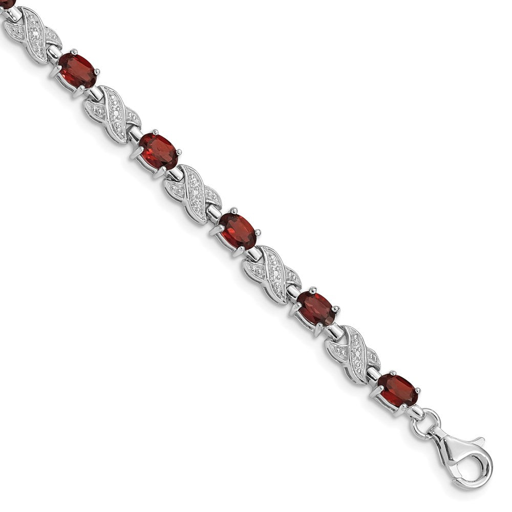 Sterling Silver Rhodium-plated Garnet Bracelet