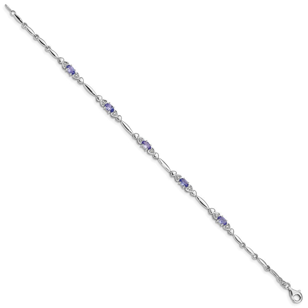 Sterling Silver Rhodium-plated Tanzanite and Diamond Bracelet