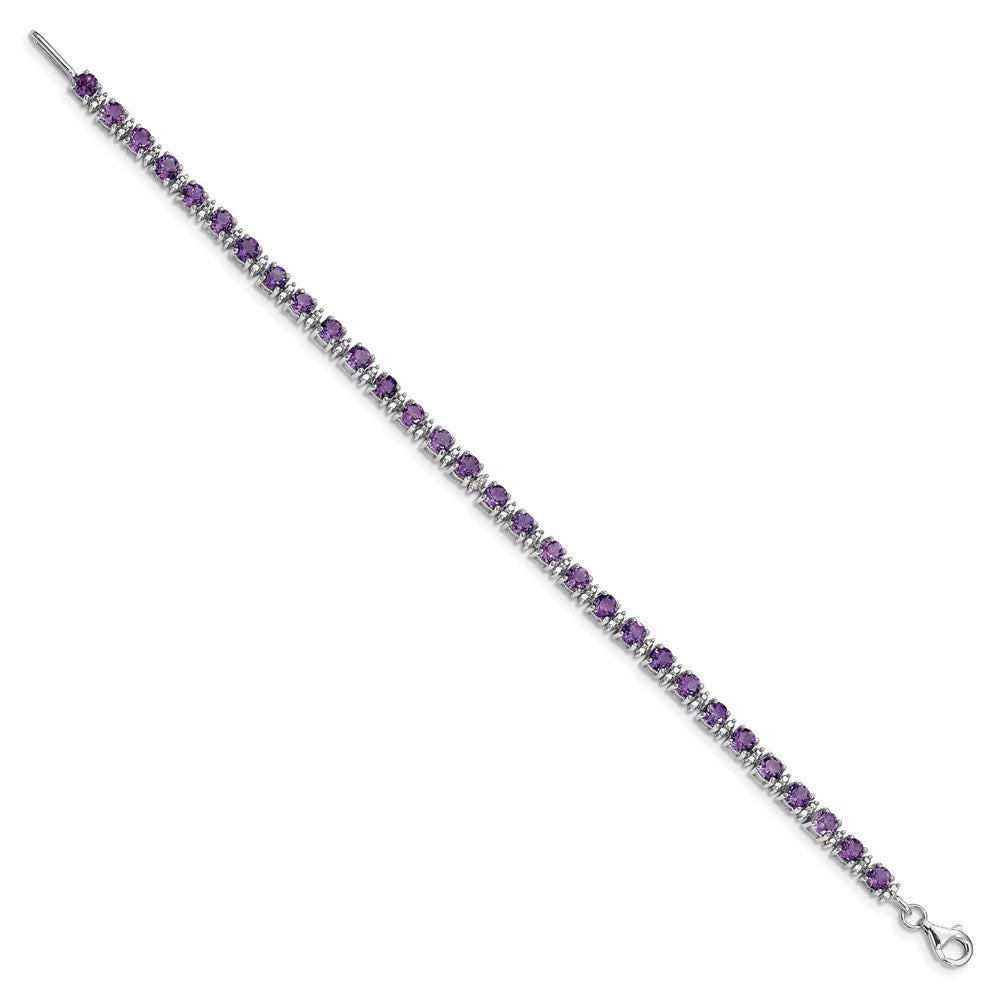 Sterling Silver Rhodium-plated Amethyst and Diamond Bracelet