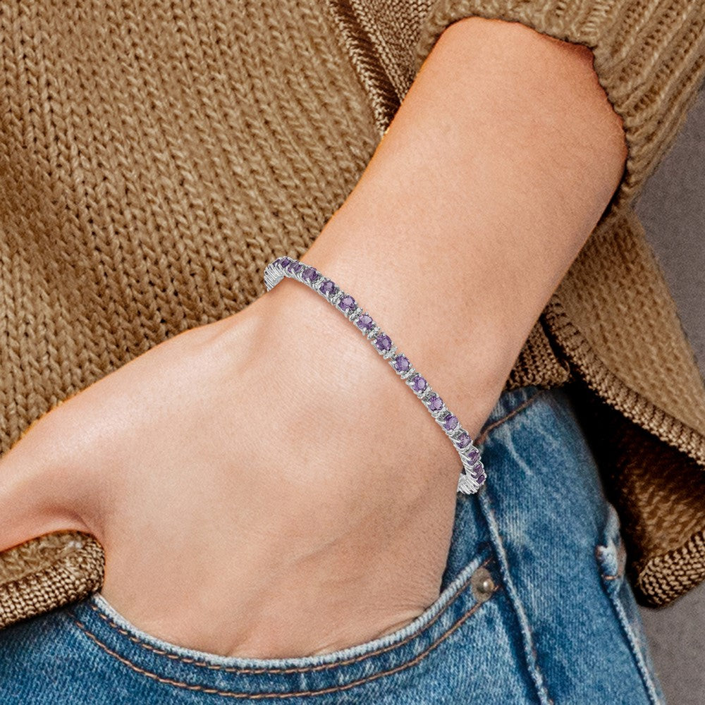 Sterling Silver Rhodium-plated Amethyst and Diamond Bracelet