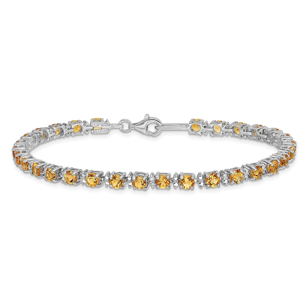 Sterling Silver Rhodium-plated Citrine and Diamond Bracelet