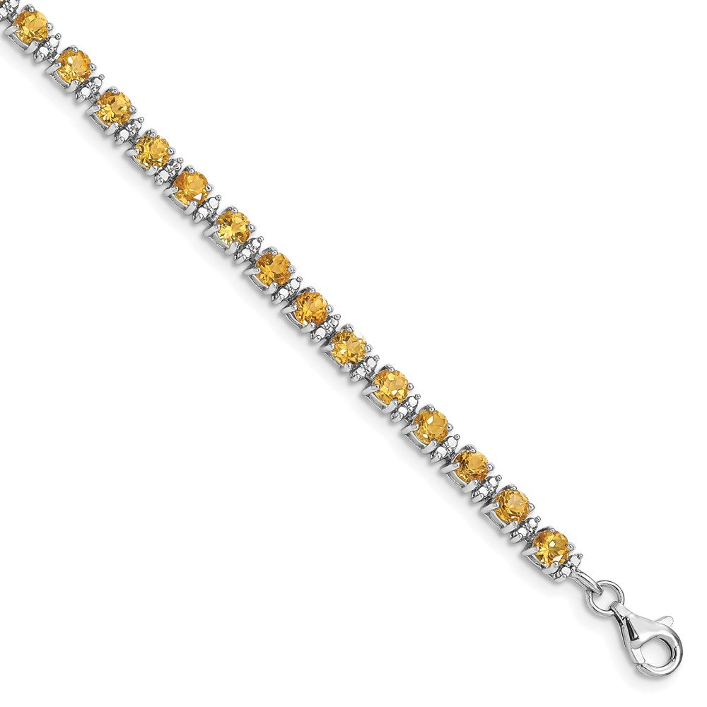 Sterling Silver Rhodium-plated Citrine and Diamond Bracelet