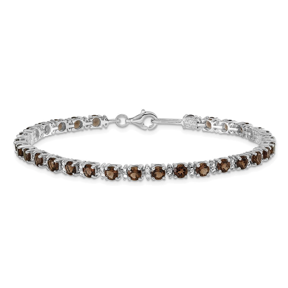 Sterling Silver Rhodium-plated Smoky Quartz and Diamond Bracelet