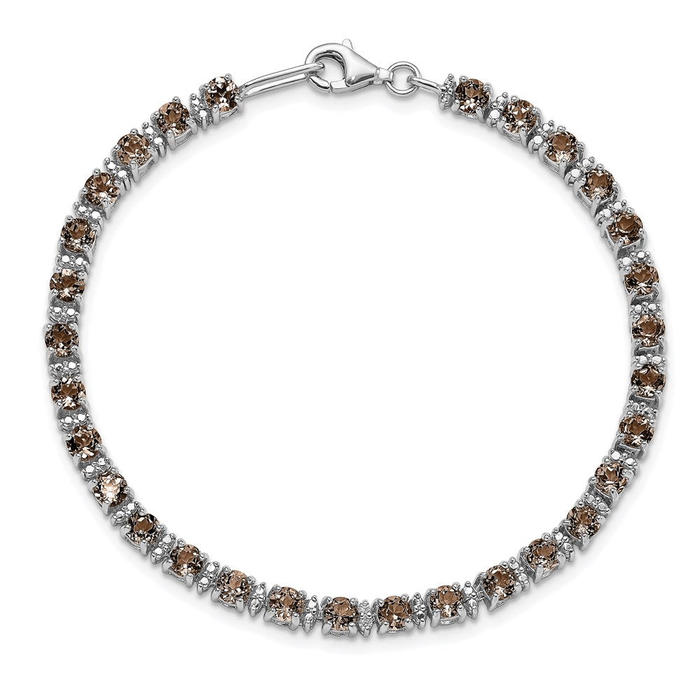 Sterling Silver Rhodium-plated Smoky Quartz and Diamond Bracelet