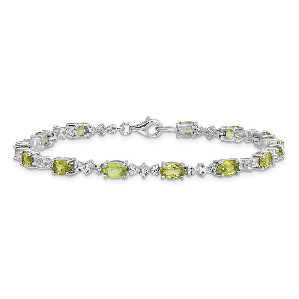 Sterling Silver Rhodium-plated Peridot White Topaz Bracelet