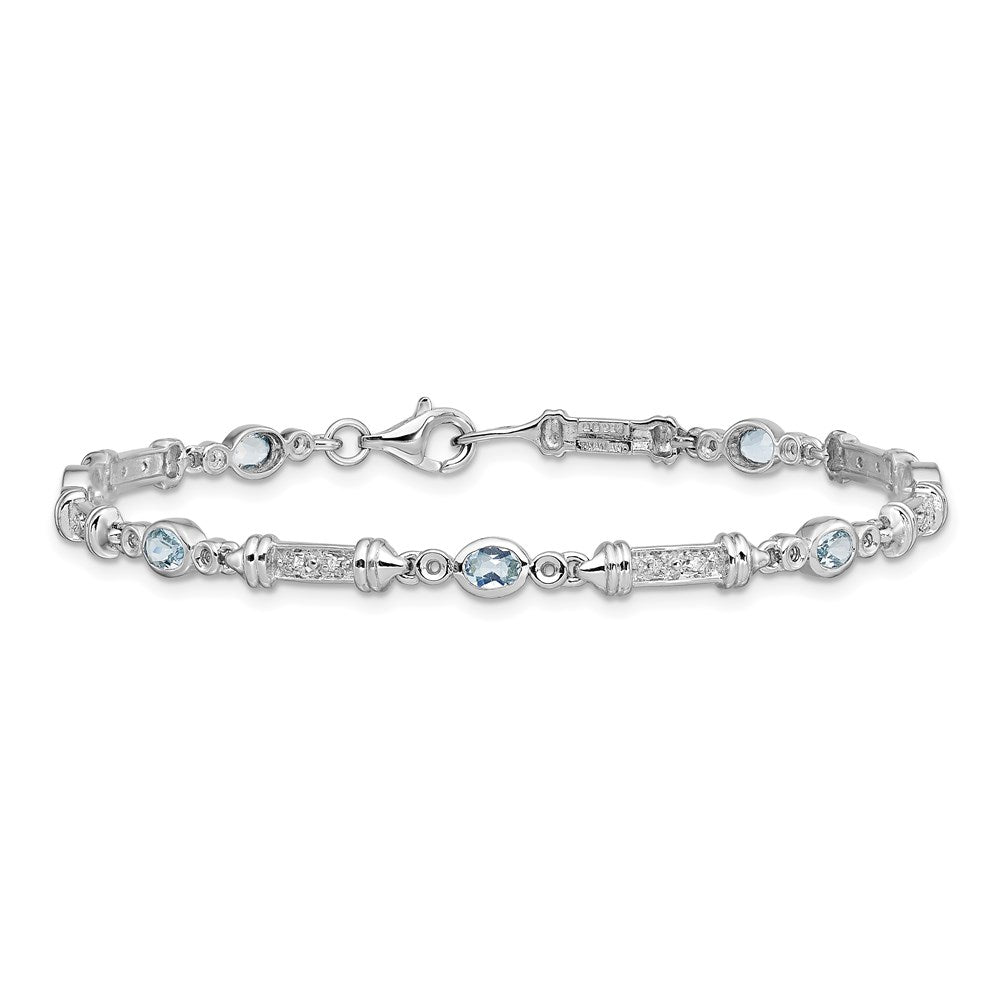 Sterling Silver Rhodium-plated Aquamarine and Diamond Bracelet