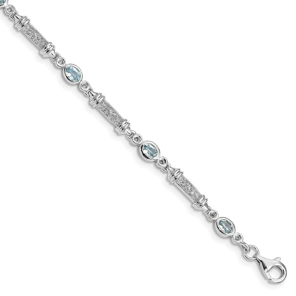 Sterling Silver Rhodium-plated Aquamarine and Diamond Bracelet