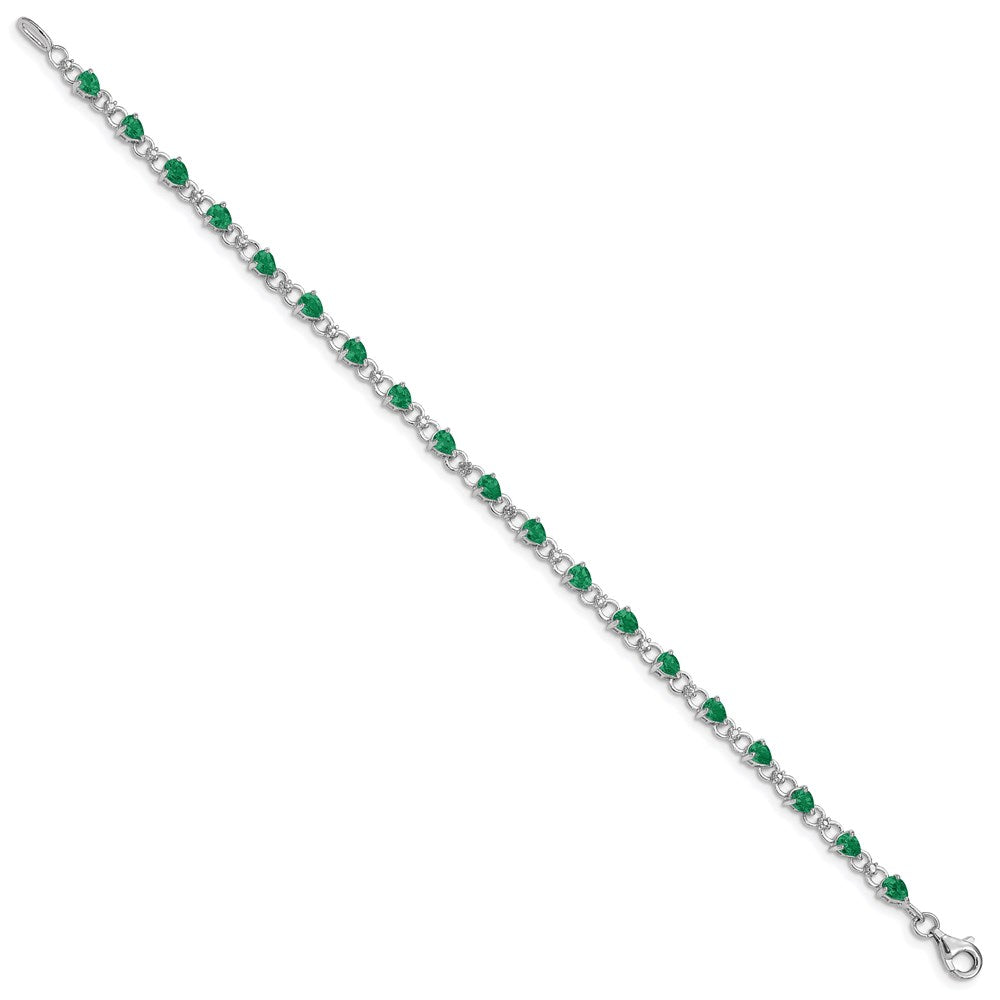 Sterling Silver Rhodium-plated Emerald and Diamond Bracelet