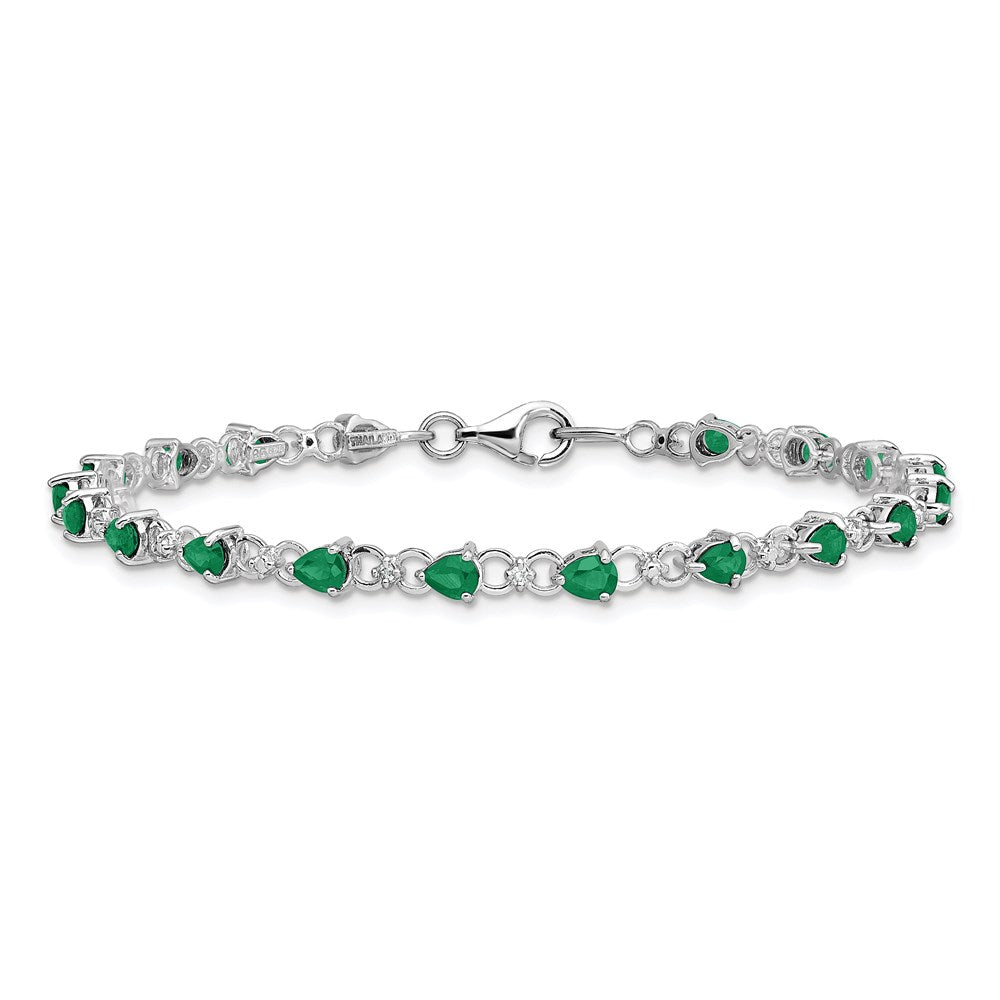 Sterling Silver Rhodium-plated Emerald and Diamond Bracelet