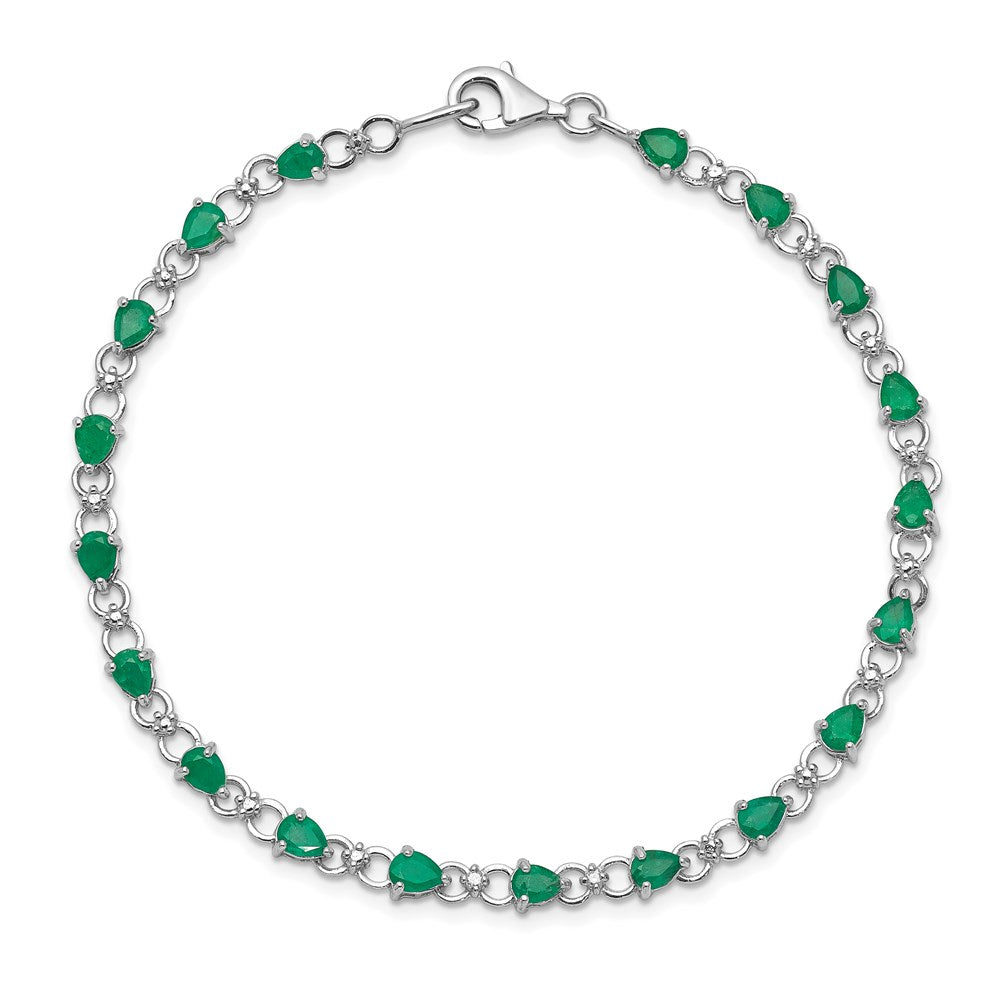 Sterling Silver Rhodium-plated Emerald and Diamond Bracelet