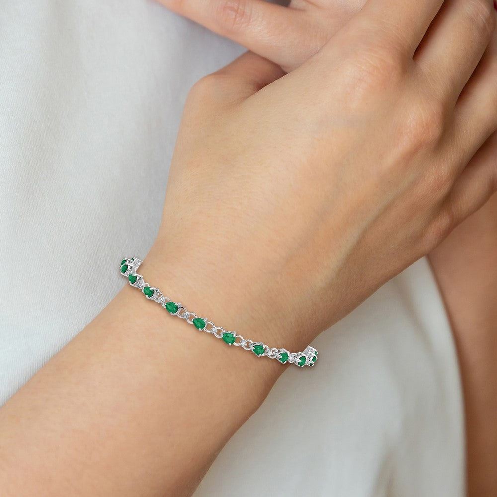 Sterling Silver Rhodium-plated Emerald and Diamond Bracelet