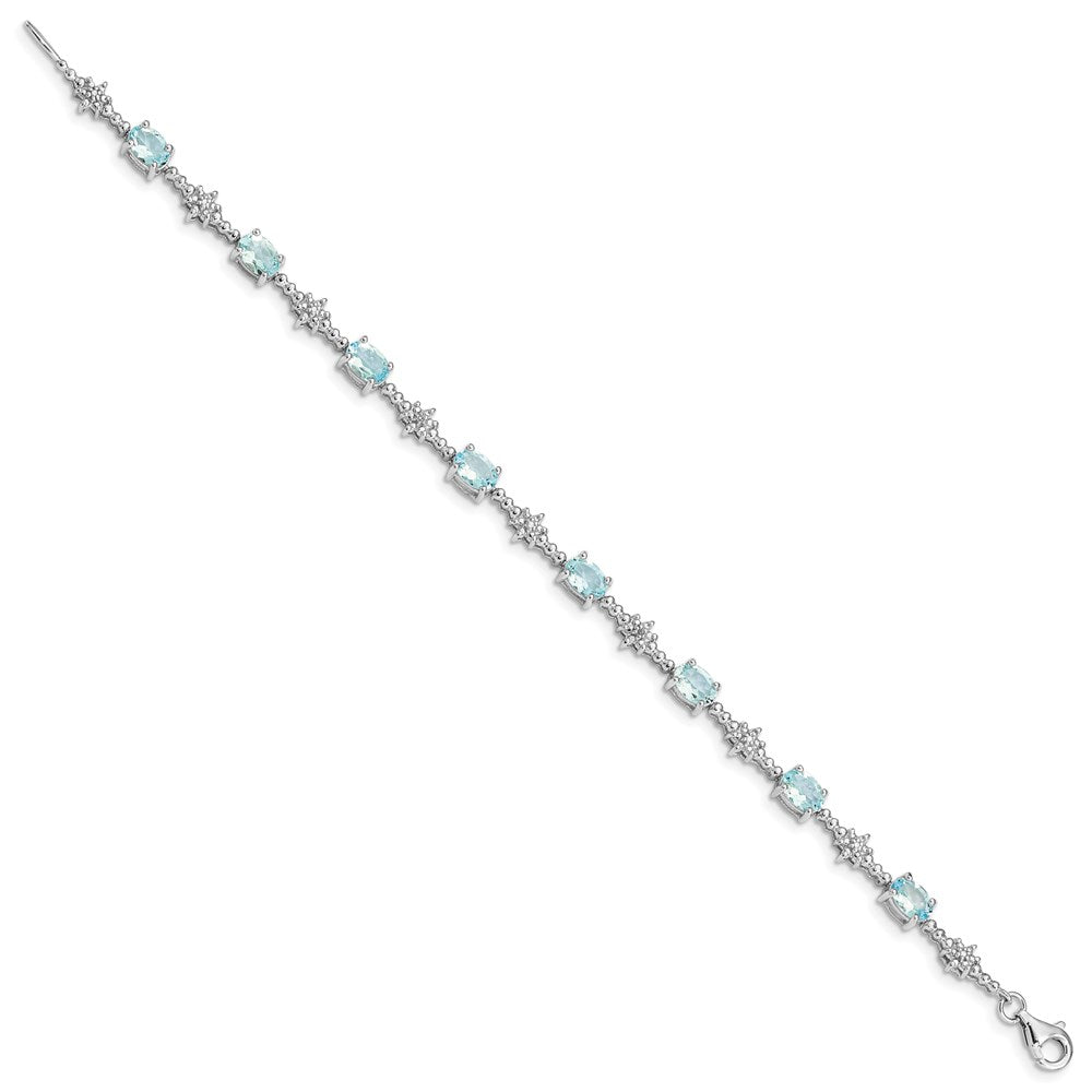 Sterling Silver Rhodium-plated Aquamarine and Diamond Bracelet