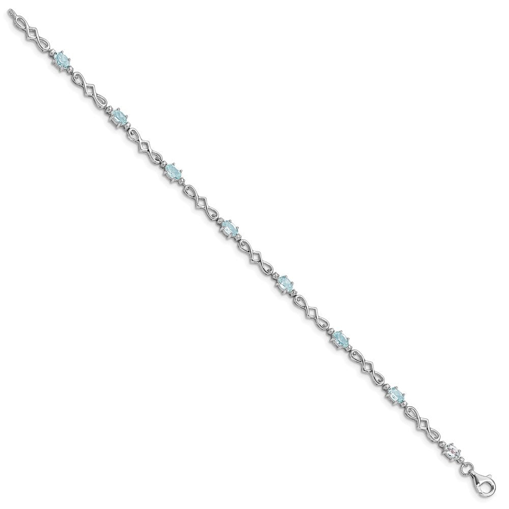 Sterling Silver Rhodium-plated Aquamarine and Diamond Bracelet