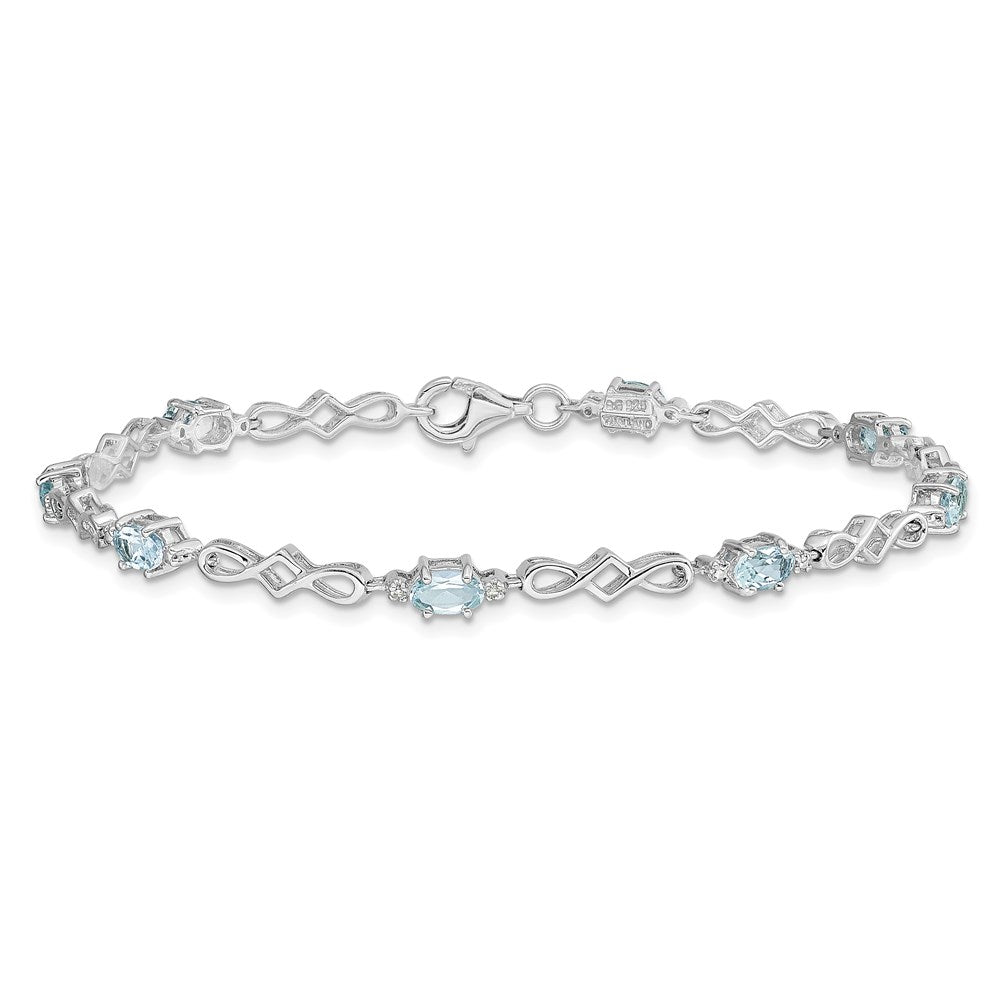 Sterling Silver Rhodium-plated Aquamarine and Diamond Bracelet