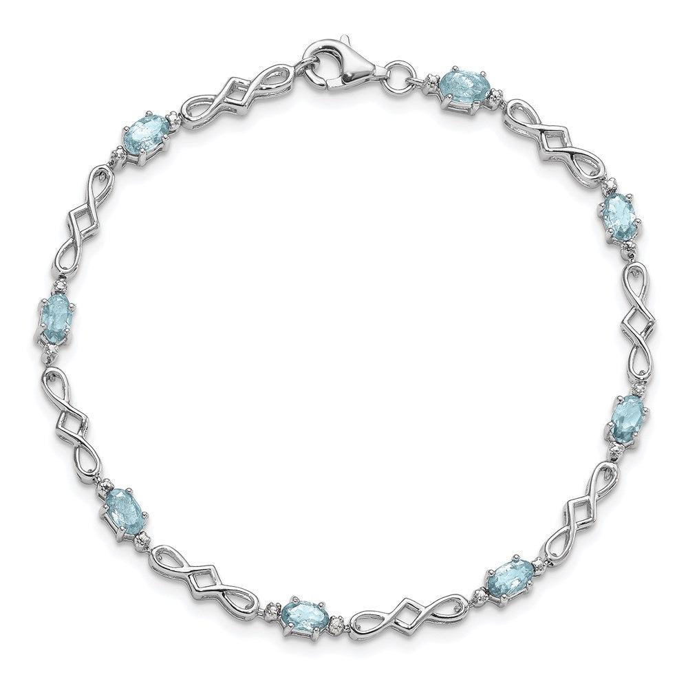 Sterling Silver Rhodium-plated Aquamarine and Diamond Bracelet