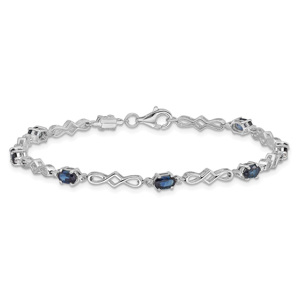 Sterling Silver Rhodium-plated Sapphire and Diamond Bracelet