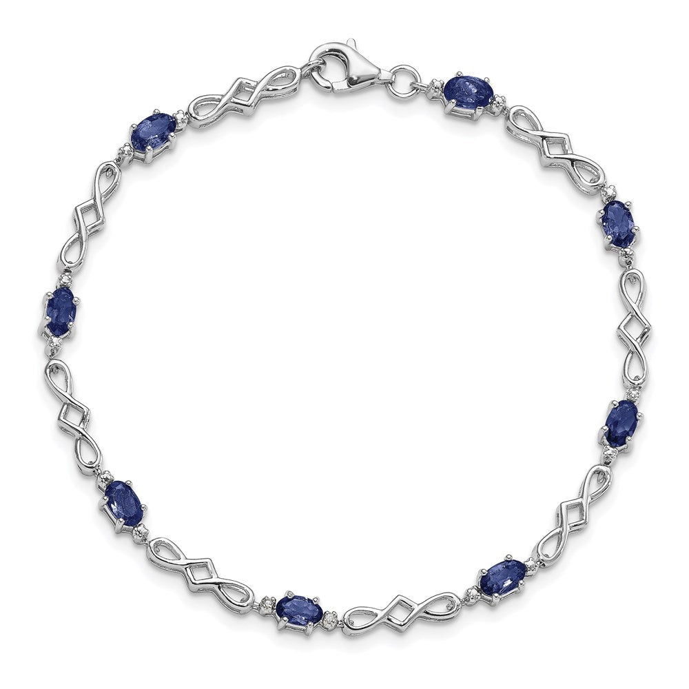 Sterling Silver Rhodium-plated Sapphire and Diamond Bracelet