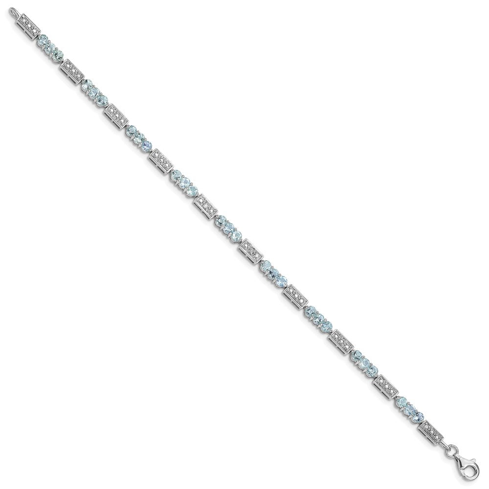 Sterling Silver Rhodium-plated Aquamarine and Diamond Bracelet