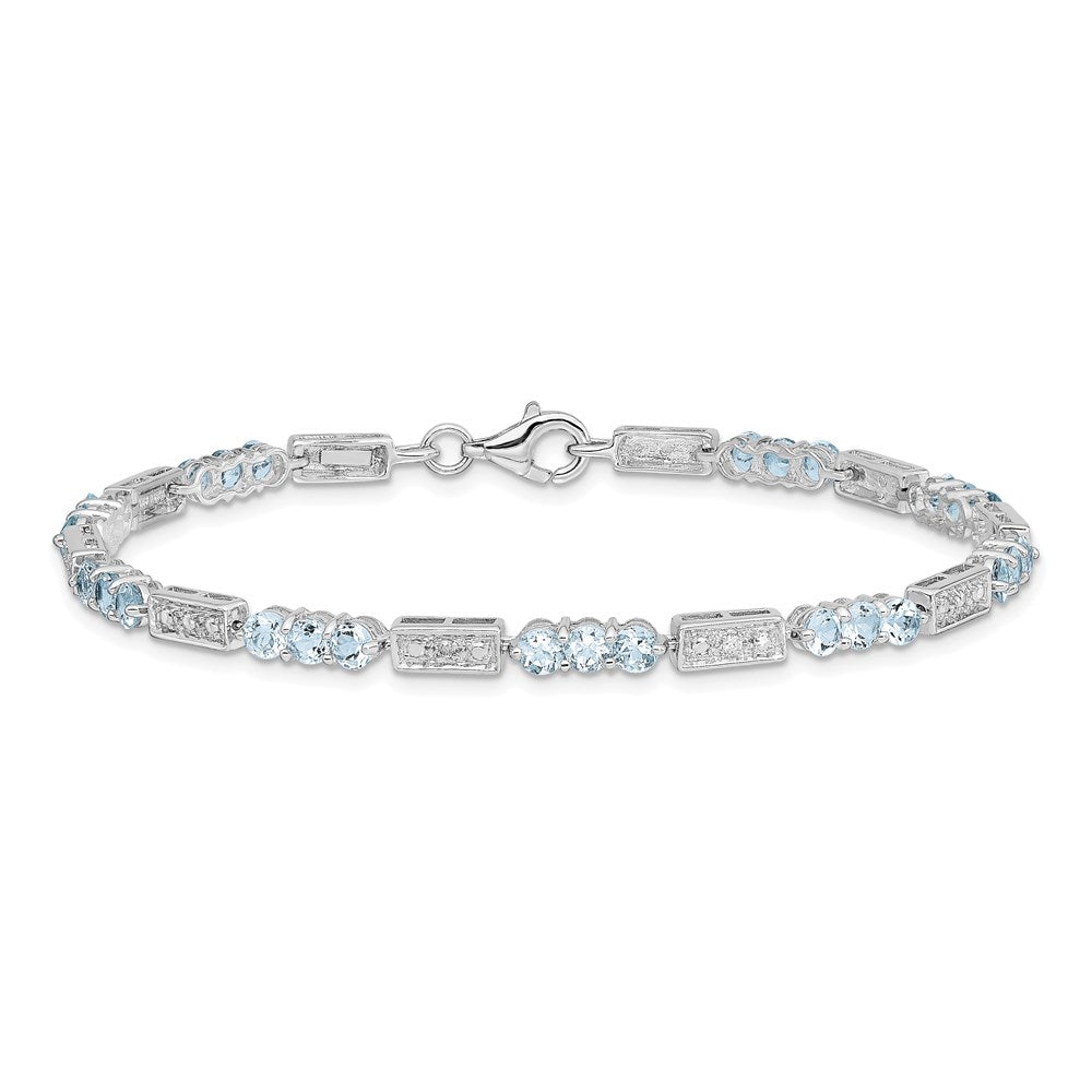 Sterling Silver Rhodium-plated Aquamarine and Diamond Bracelet