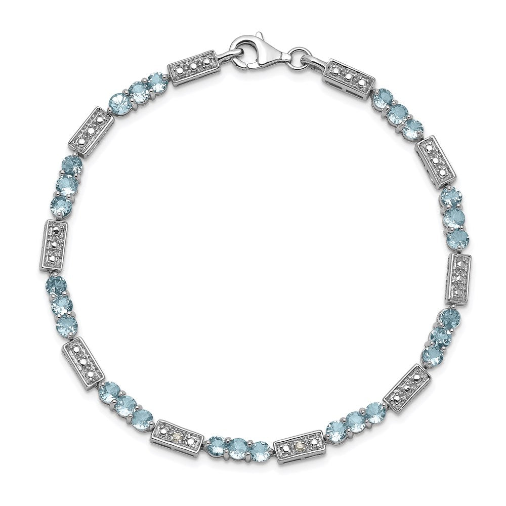 Sterling Silver Rhodium-plated Aquamarine and Diamond Bracelet