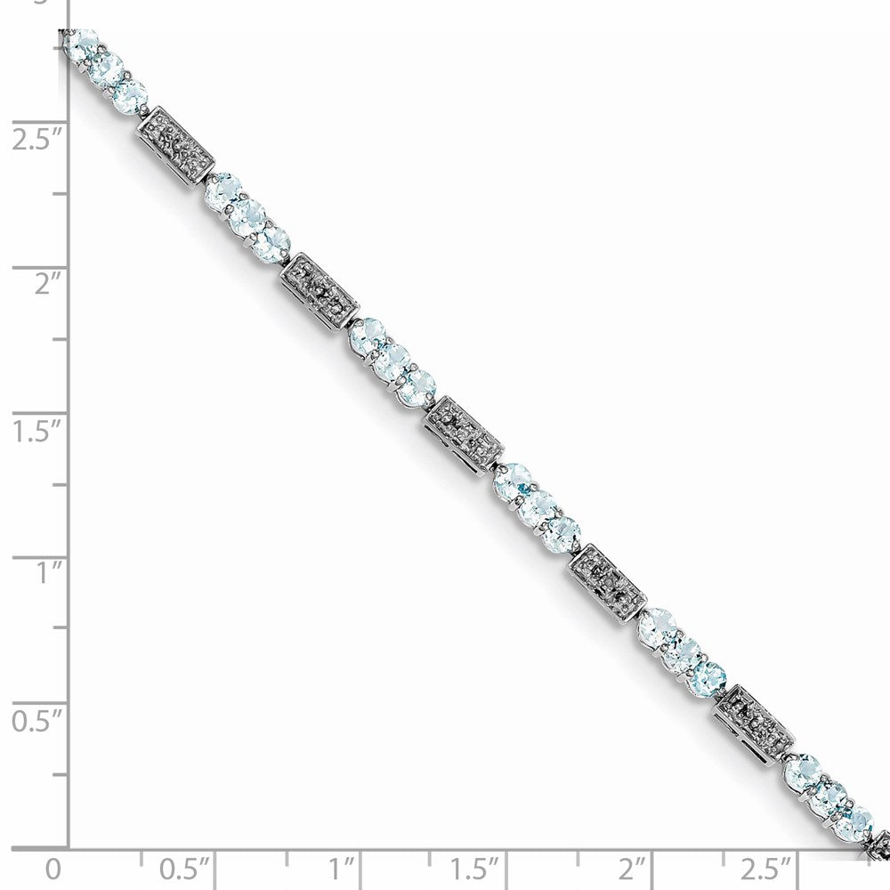 Sterling Silver Rhodium-plated Aquamarine and Diamond Bracelet