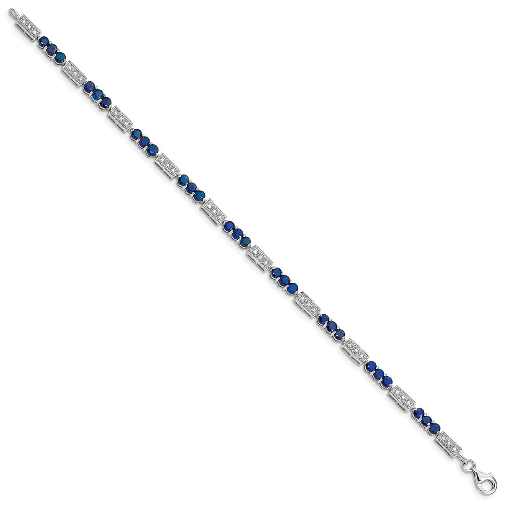 Sterling Silver Rhodium-plated Sapphire and Diamond Bracelet