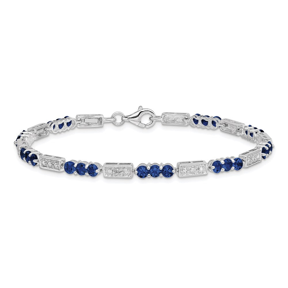 Sterling Silver Rhodium-plated Sapphire and Diamond Bracelet