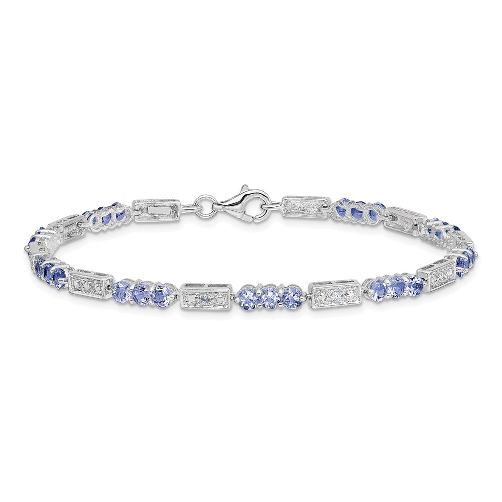 Sterling Silver Rhodium-plated Tanzanite and Diamond Bracelet