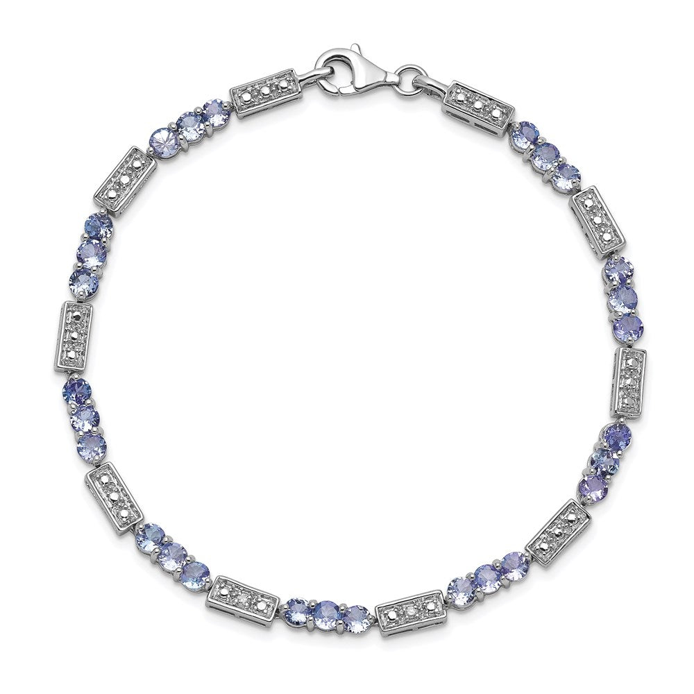 Sterling Silver Rhodium-plated Tanzanite and Diamond Bracelet