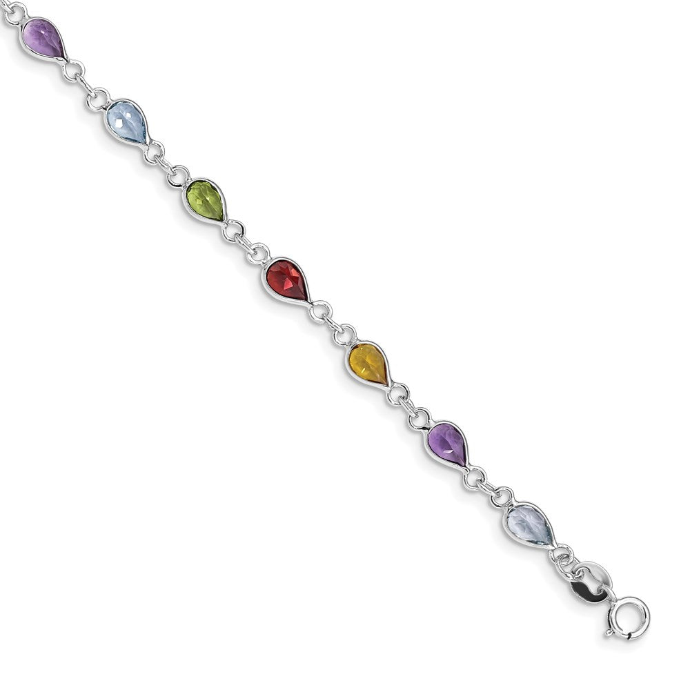 Sterling Silver Rhodium Plated Rainbow Gemstone Bracelet