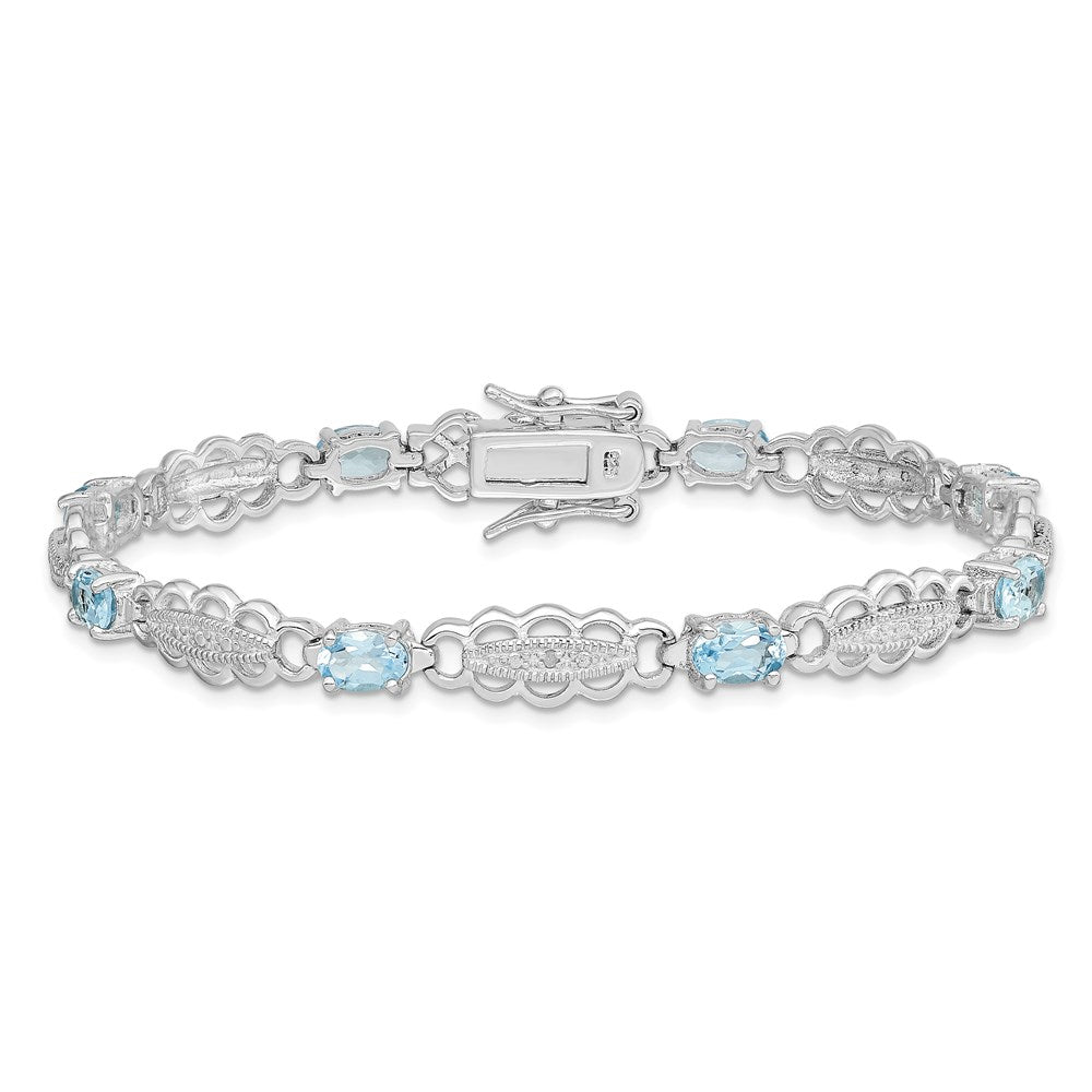 Sterling Silver Rhodium-plated Aquamarine & Diamond Bracelet