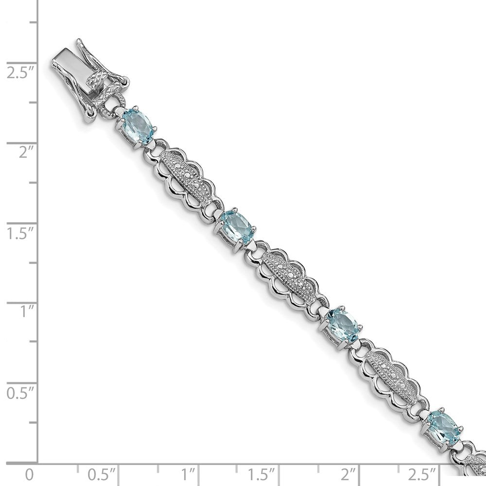 Sterling Silver Rhodium-plated Aquamarine & Diamond Bracelet