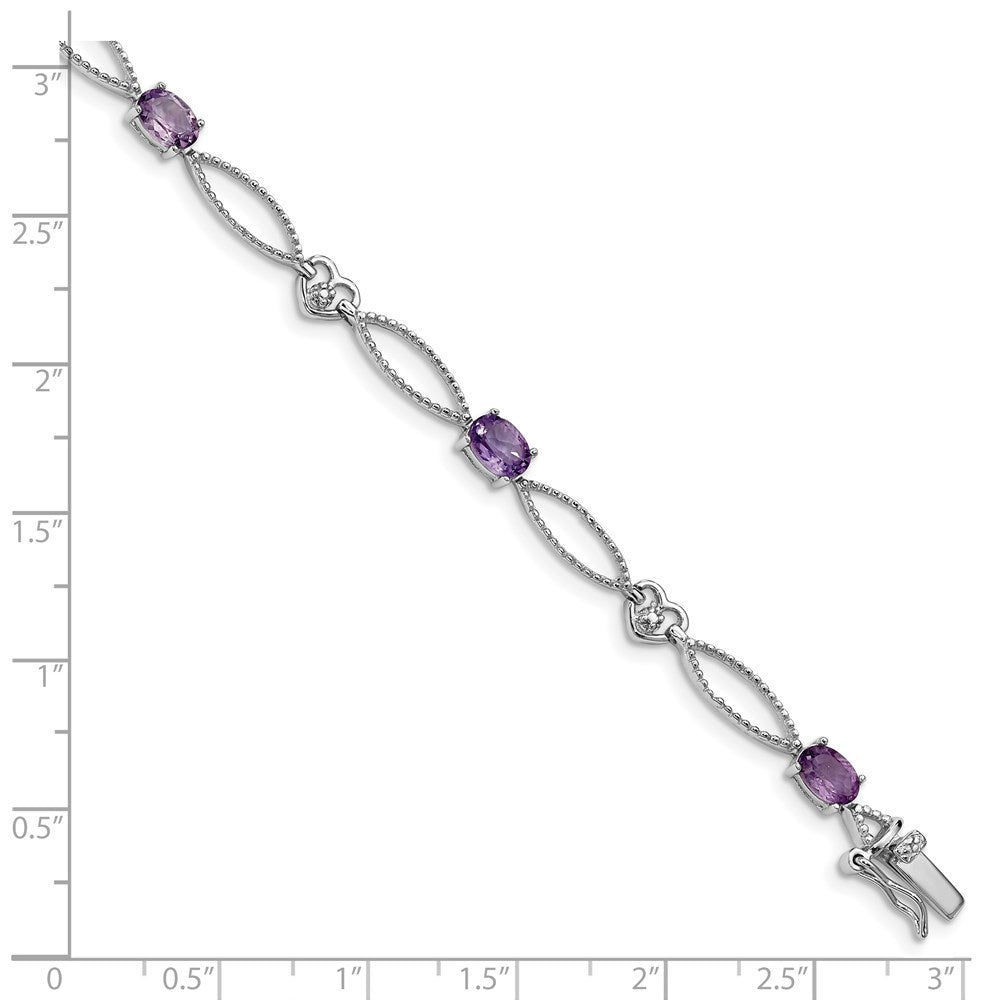 Sterling Silver Rhodium-plated Diamond & Amethyst Oval D/C Bracelet