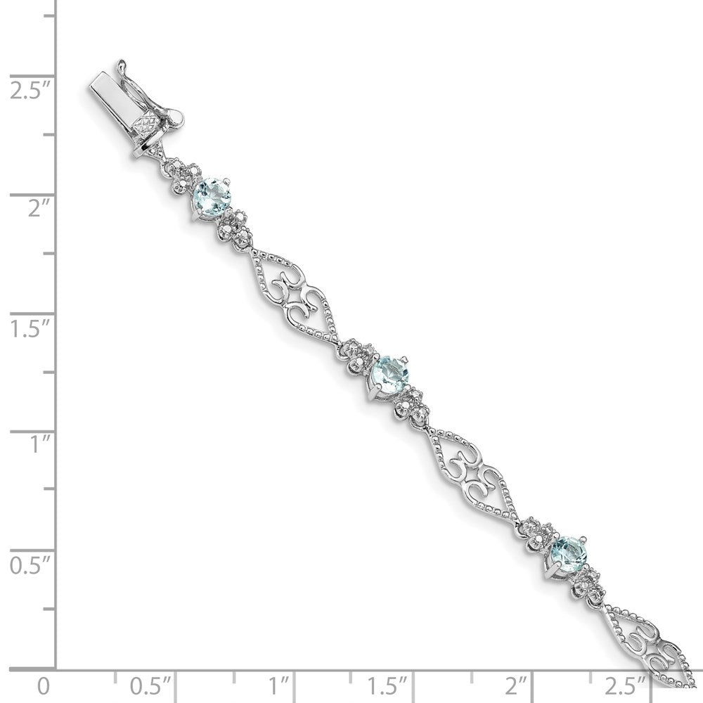 Sterling Silver Rhodium-plated Diamond Aquamarine Bracelet