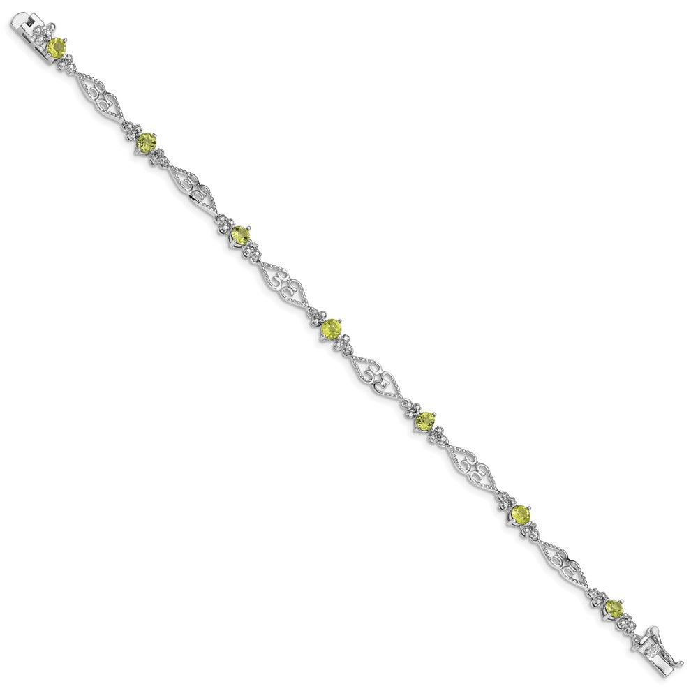 Sterling Silver Rhodium-plated Diamond Peridot Bracelet