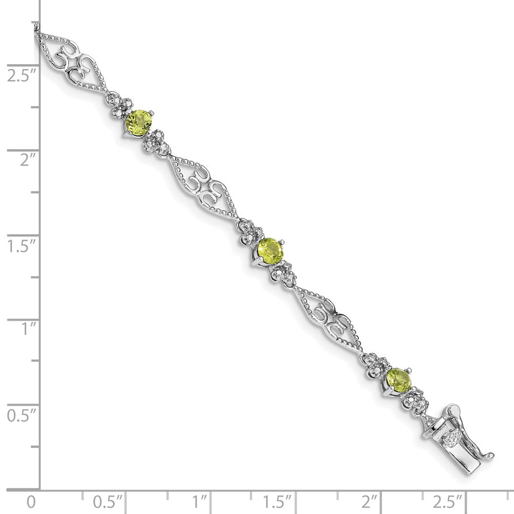 Sterling Silver Rhodium-plated Diamond Peridot Bracelet