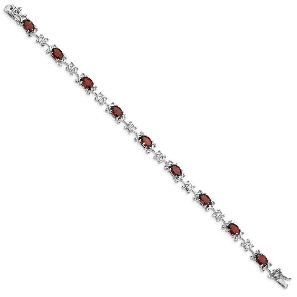 Sterling Silver Rhodium-plated Garnet Oval Bracelet