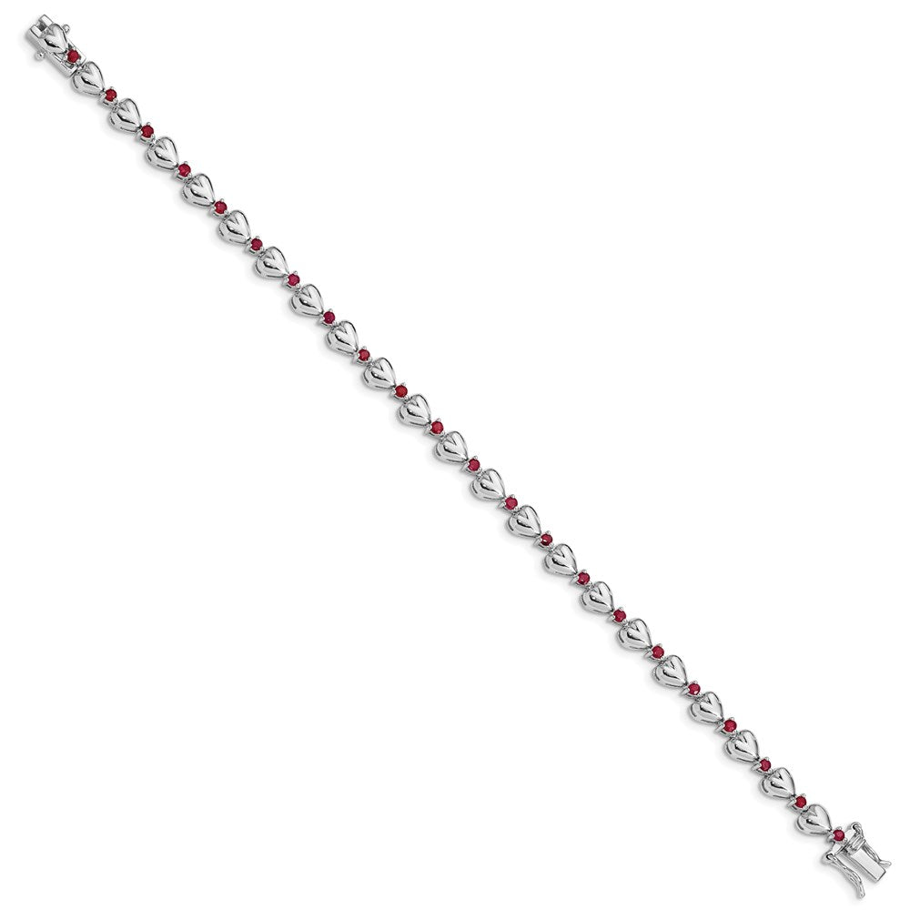 Sterling Silver Rhodium-plated & Ruby Heart Bracelet