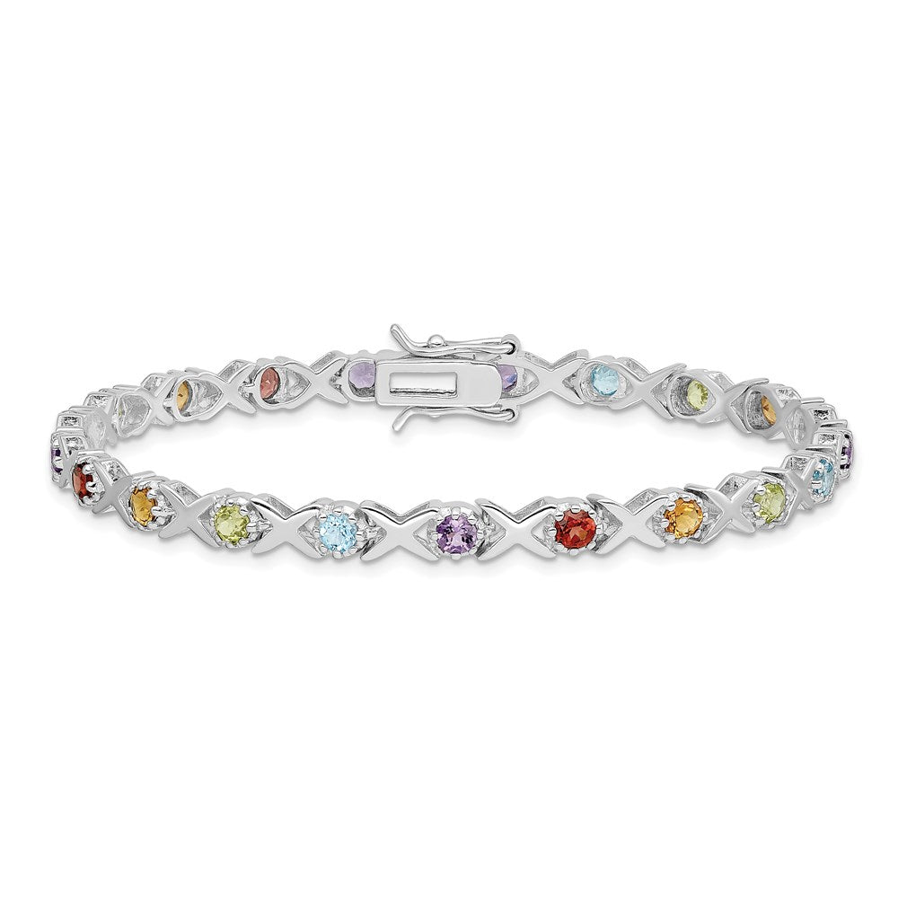 Sterling Silver Rhodium-plated & Multi Gemstone Bracelet