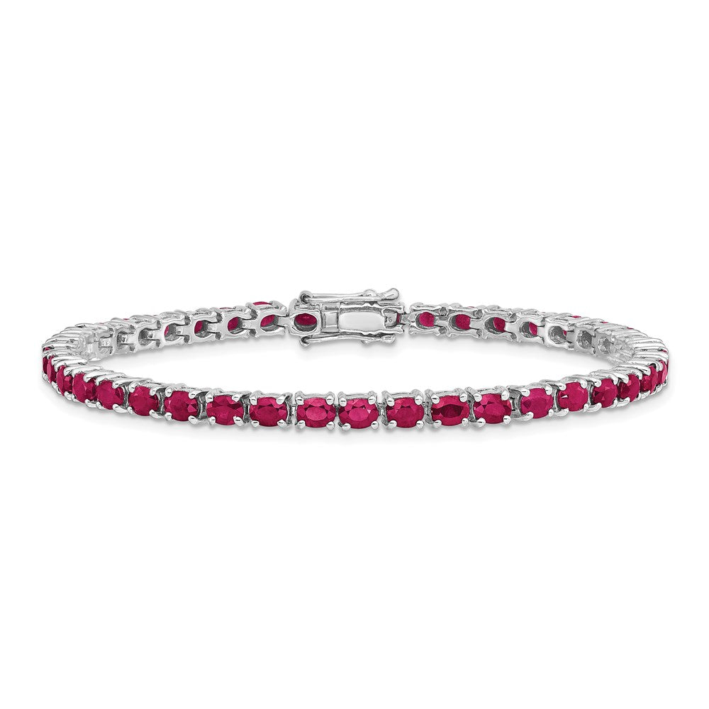 Sterling Silver Rhodium-plated Oval Ruby 7.5in Bracelet