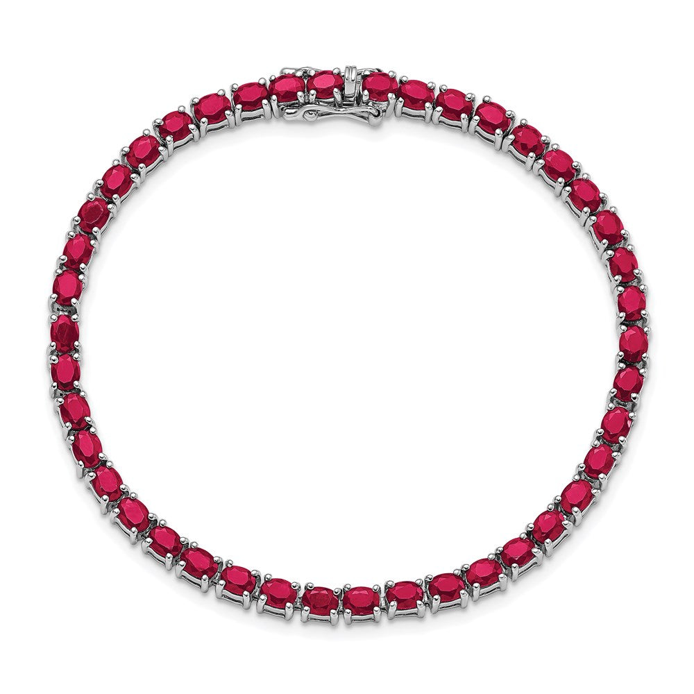 Sterling Silver Rhodium-plated Oval Ruby 7.5in Bracelet