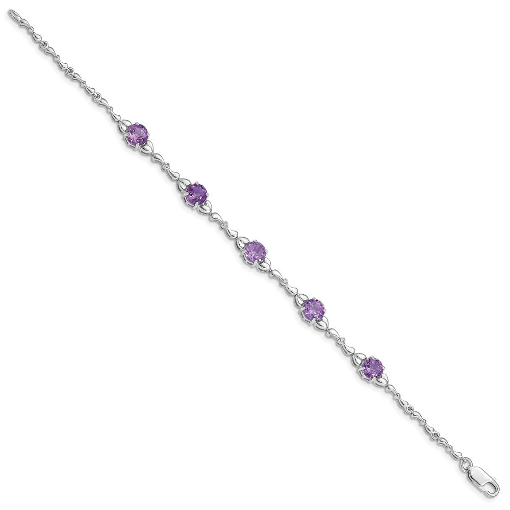 Sterling Silver Rhodium-plated Amethyst & Diamond Tennis Bracelet