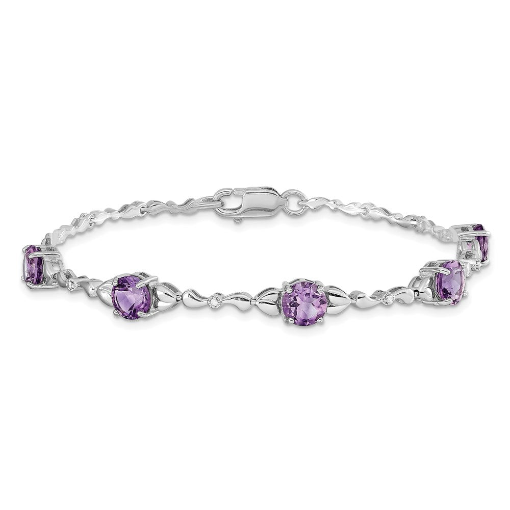 Sterling Silver Rhodium-plated Amethyst & Diamond Tennis Bracelet