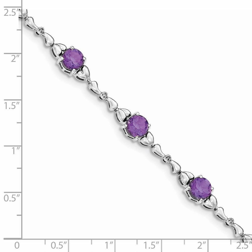 Sterling Silver Rhodium-plated Amethyst & Diamond Tennis Bracelet