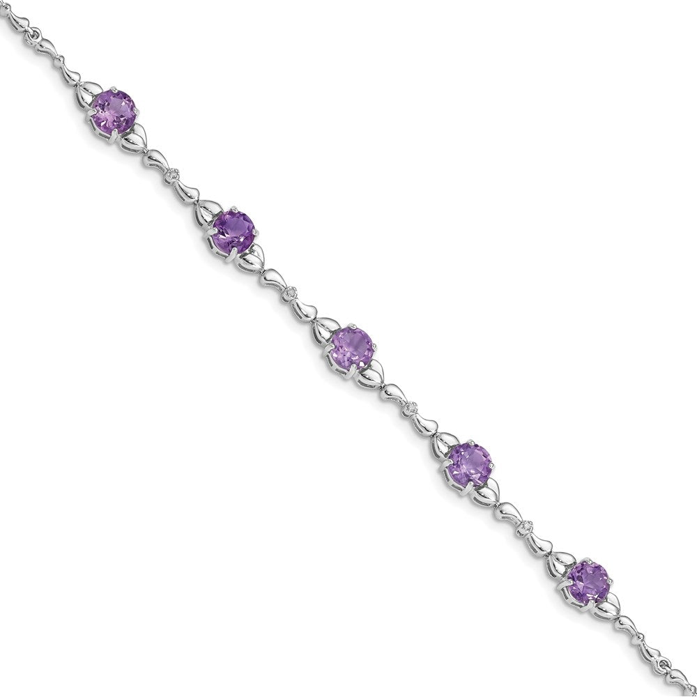 Sterling Silver Rhodium-plated Amethyst & Diamond Tennis Bracelet