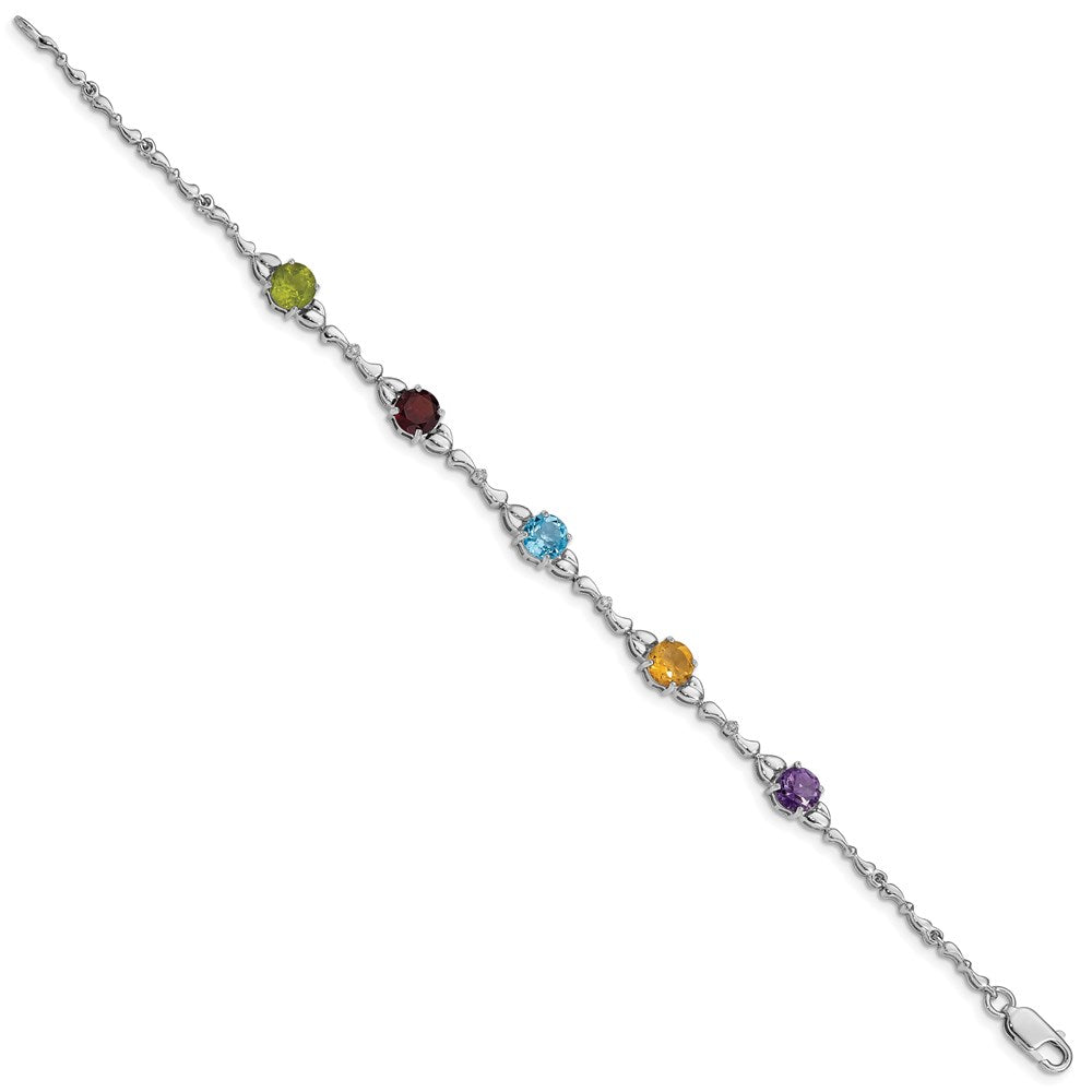 Sterling Silver Rhodium-plated Multi Gemstone & Diamond Bracelet