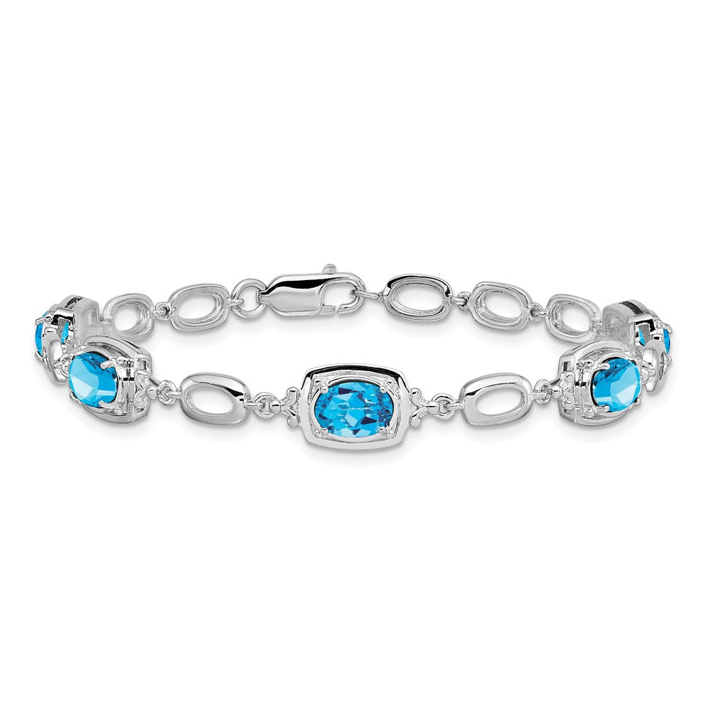 Sterling Silver Rhodium-plated Light Swiss Blue Topaz Link Bracelet